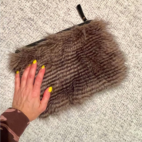 Ann Taylor Handbags - ANN TAYLOR leather and faux fur clutch bag pouch animal print stripes